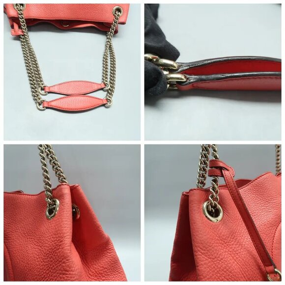 GUCCI Soho Chain Watermelon Red  Leather Shoulder Bag 760-122224 - Picture 7 of 12